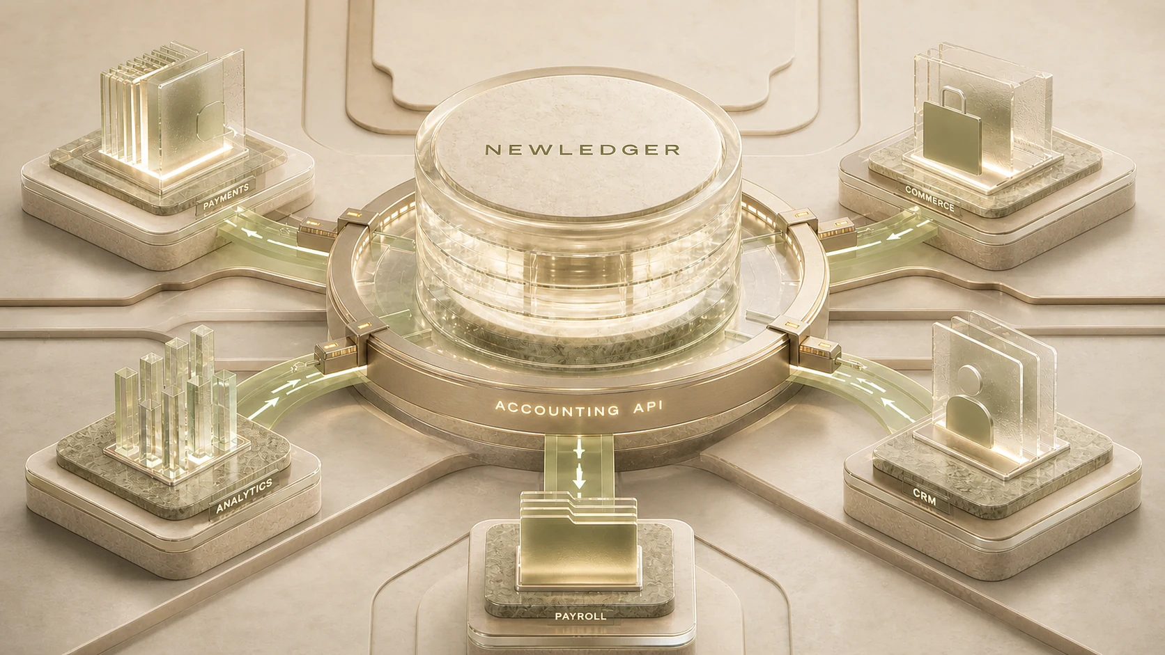 NewLedger accounting API connecting payments, commerce, CRM, payroll, and analytics