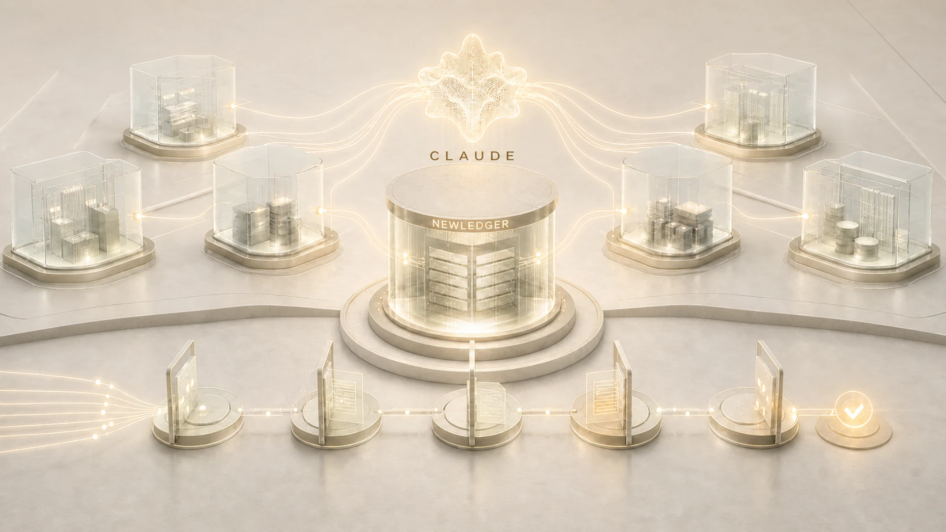 Claude connected to NewLedger and isolated company ledgers through a controlled approval workflow