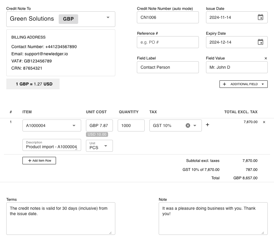 Create Credit Notes From Existing Billing Records