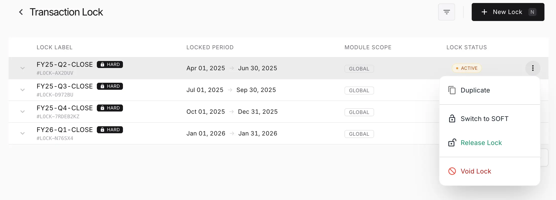 NewLedger period locks applied to a client organisation that is ready to close