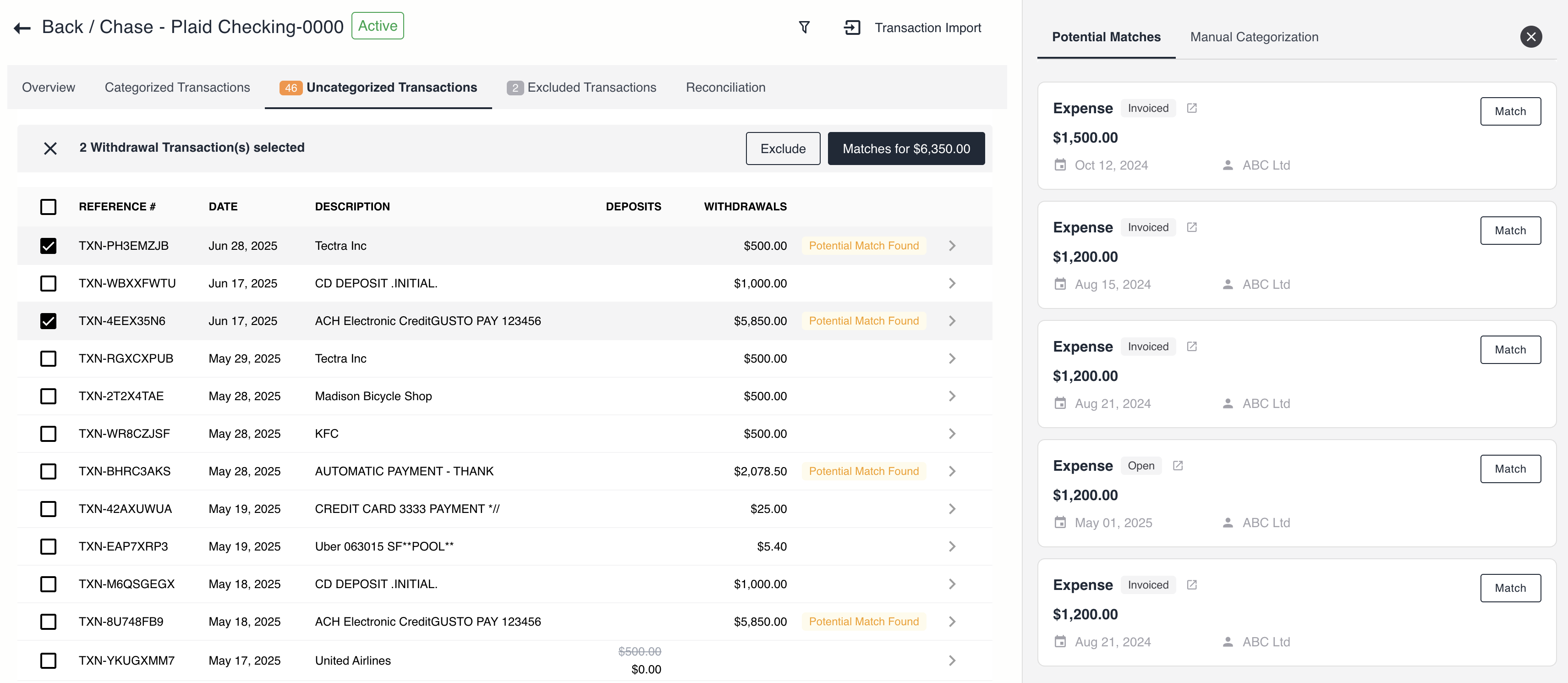 Transaction Match Transaction Match