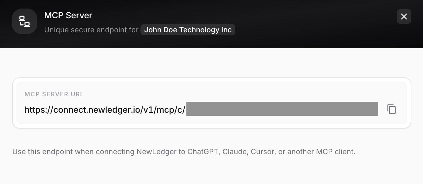 NewLedger MCP server path in App Connect