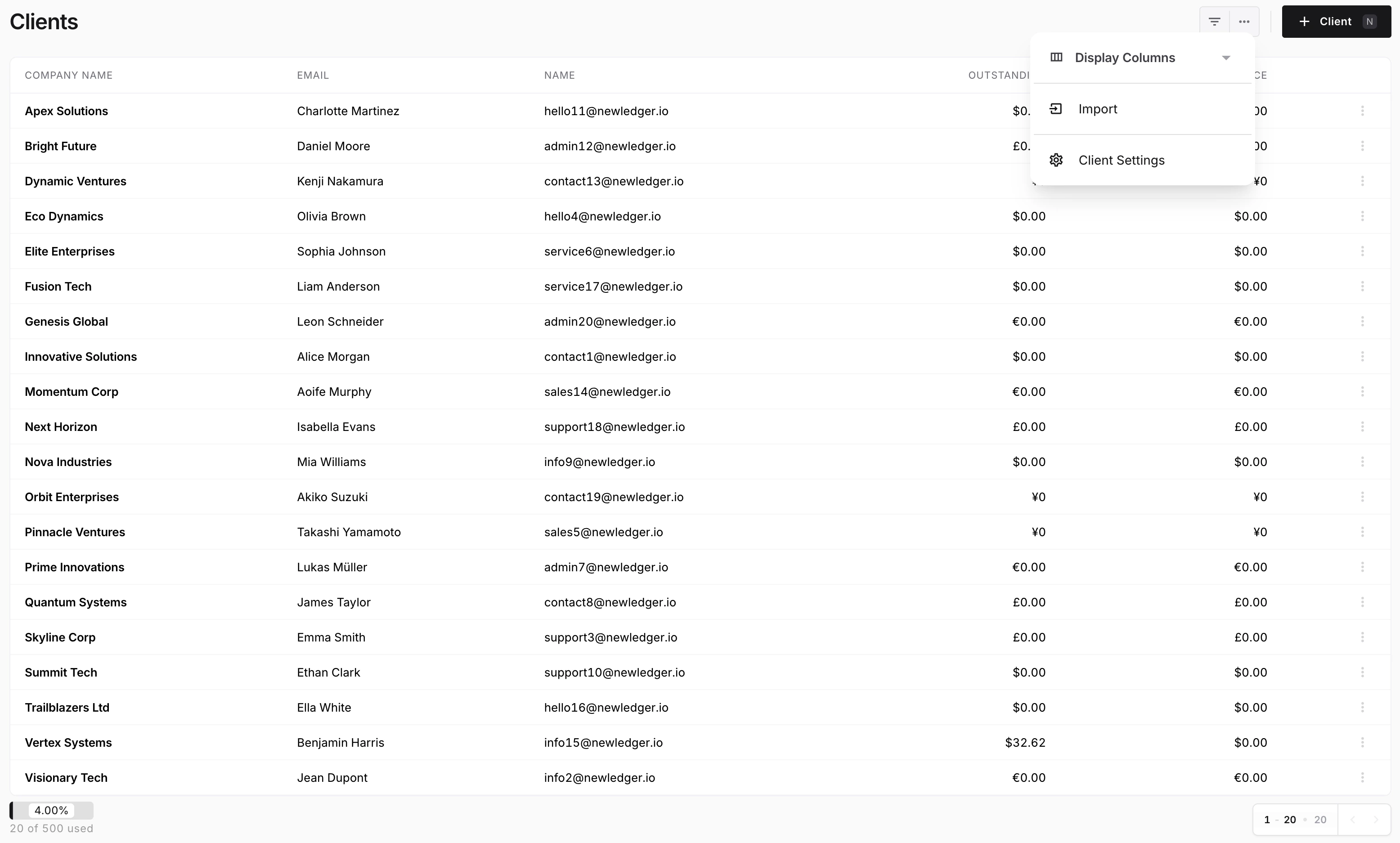 NewLedger client list