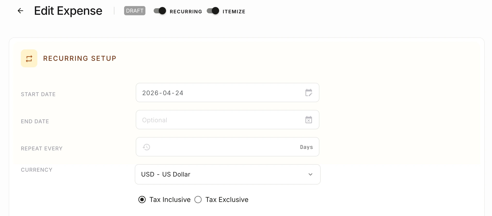 NewLedger recurring expense workflow