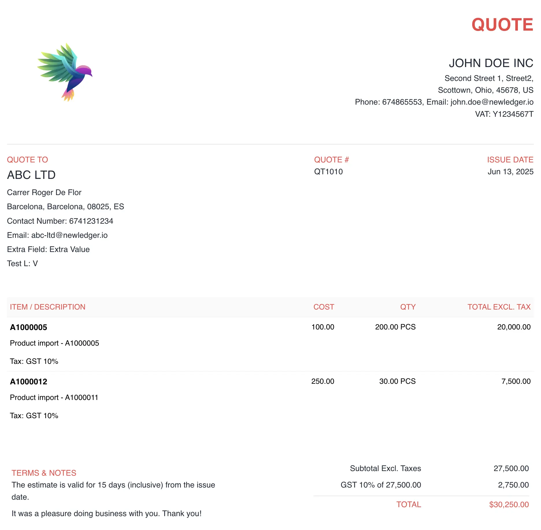 Professional quote detail view